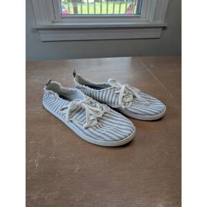 Sanuk Maisie Lace Up Sneakers women's 8.5 blue white striped fabric canvas‎